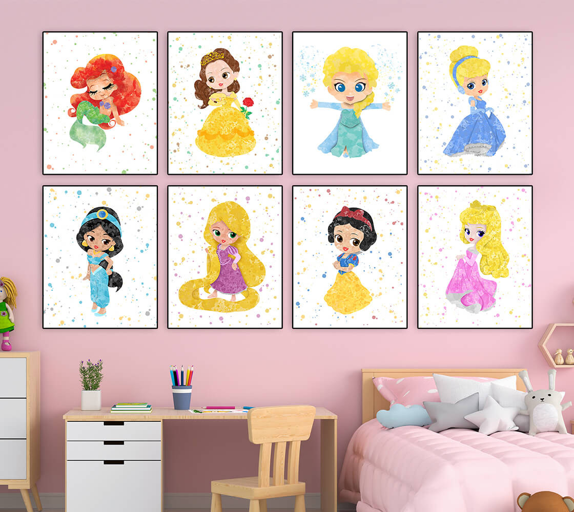 Disney Princess 8 Set Nursery Wall Decor Digital Baby